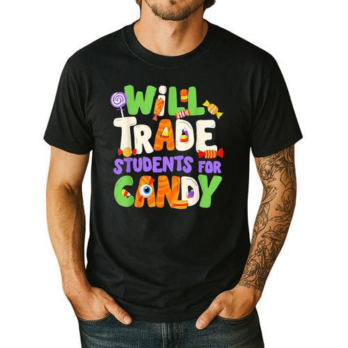 Will Trade Students For Candy Teacher Cute Halloween Costume Men's Casual T-Shirt - teacherstshirts.com CA