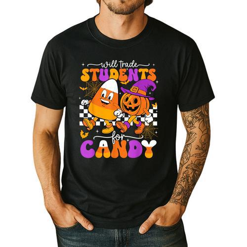 Will Trade Students For Candy Teacher Halloween Men's Casual T-Shirt - teacherstshirts.com UK