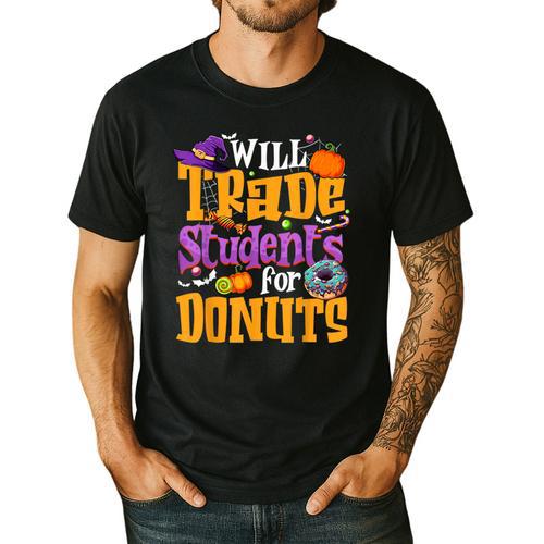 Will Trade Students For Donuts Halloween Teacher Men's Casual T-Shirt - teacherstshirts.com
