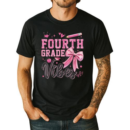 4th Fourth Grade Vibes Back To School Coquette Teacher Girl Men's Casual T-Shirt - teacherstshirts.com DE