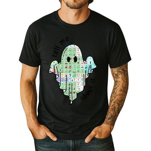 AAC Ghost Tell Me About It Speech Pathology AAC Sped Teacher Men's Casual T-Shirt - teacherstshirts.com DE