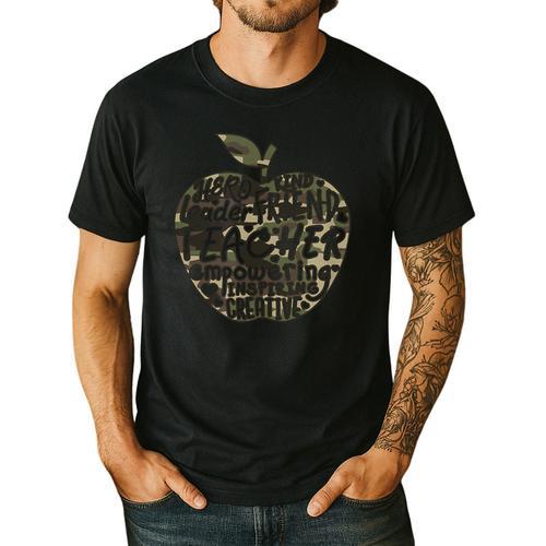Apple Camoflauge Clothing Camo Student Teacher Cute School Men's Casual T-Shirt - teacherstshirts.com CA