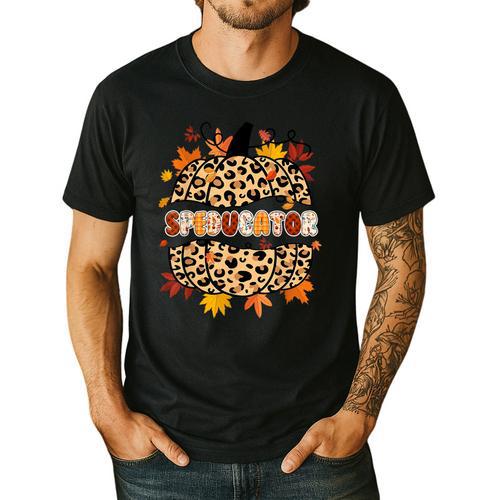 Autumn Fall SPED ED Teacher Thankful Grateful Pumpkin Retro Men's Casual T-Shirt - teacherstshirts.com