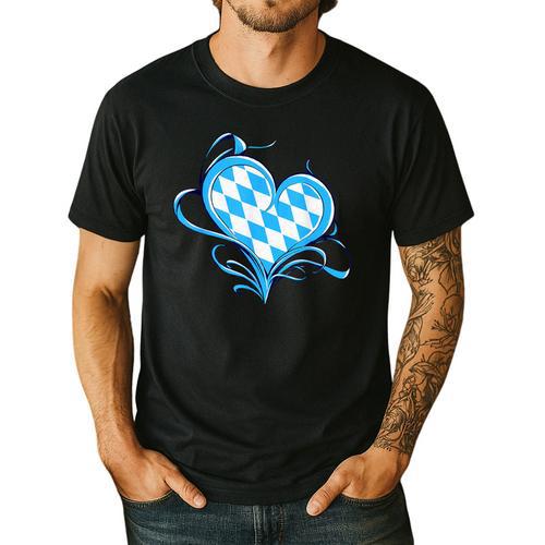 Bavarian Flag As Heart Blue Diamond Bavaria Men's Casual T-Shirt - Bostonterriersmerch.com UK
