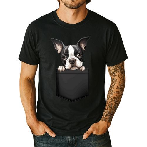 Boston Terrier Dog Puppy Dog In Pocket Cute Pet Lover Men's Casual T-Shirt - Bostonterriersmerch.com