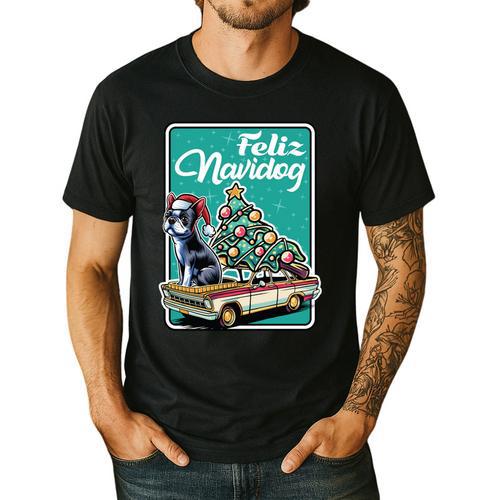 Boston Terrier Merry Christmas Tree Truck Dog X-Mas Men's Casual T-Shirt - Bostonterriersmerch.com