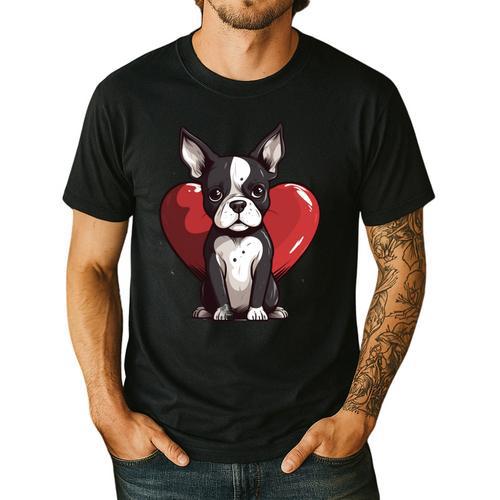 Boston Terrier Mom Dad Bostie Dog Lover Valentines Day Men's Casual T-Shirt - Bostonterriersmerch.com AU