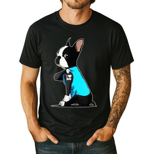 Boston Terrier Tattoos I Love Mom Men's Casual T-Shirt - Bostonterriersmerch.com