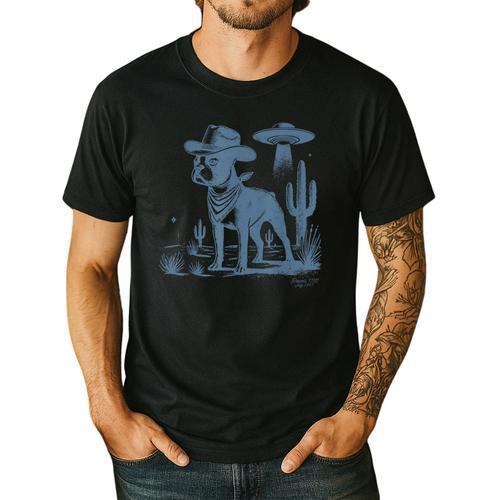 Boston Terrier UFO Cowboy Dog Dog Mom Dog Dad Alien Dog Men's Casual T-Shirt - Bostonterriersmerch.com