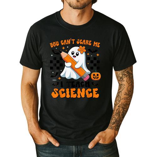 You Can't Scare Me I Teach Science Retro Teacher Halloween Men's Casual T-Shirt - teacherstshirts.com