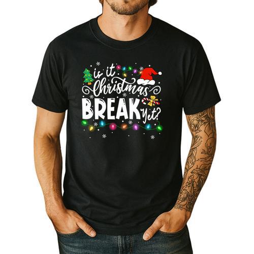 Is It Christmas Break Yet Teacher Xmas Light Santa Hat Men's Casual T-Shirt - teacherstshirts.com AU