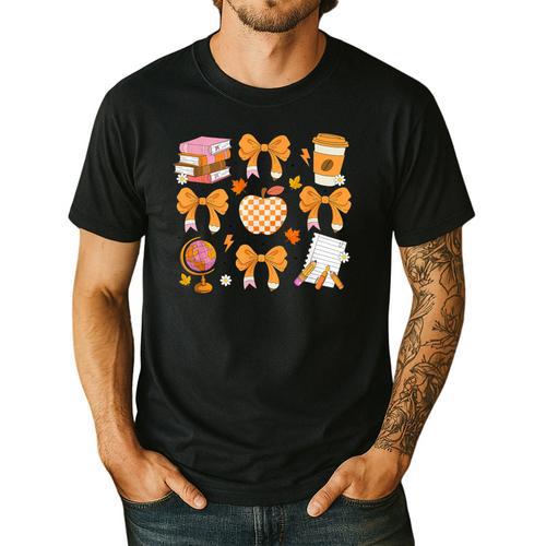 Coquette Bow Teacher Thanksgiving Fall Autumn Girls Women Men's Casual T-Shirt - teacherstshirts.com AU