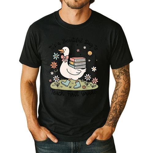 Cute Goose It's A Beautiful Day To Teach 1st Grade Teacher Men's Casual T-Shirt - teacherstshirts.com