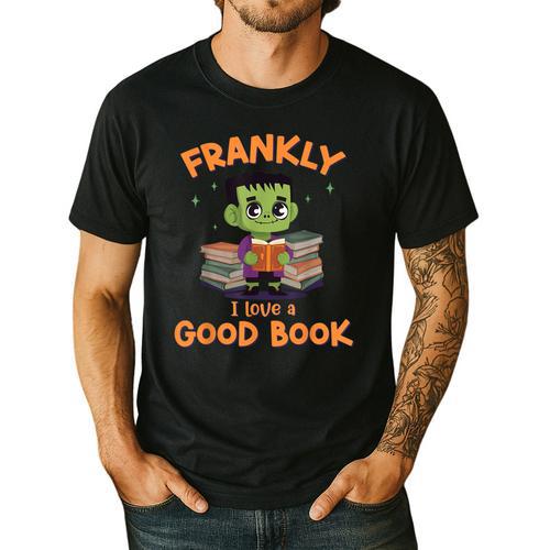 Cute Halloween Teacher Librarian Frankenstein Reading Books Men's Casual T-Shirt - teacherstshirts.com DE
