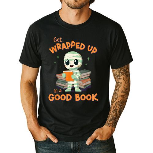 Cute Halloween Teacher Librarian Mummy Reading Books Men's Casual T-Shirt - teacherstshirts.com