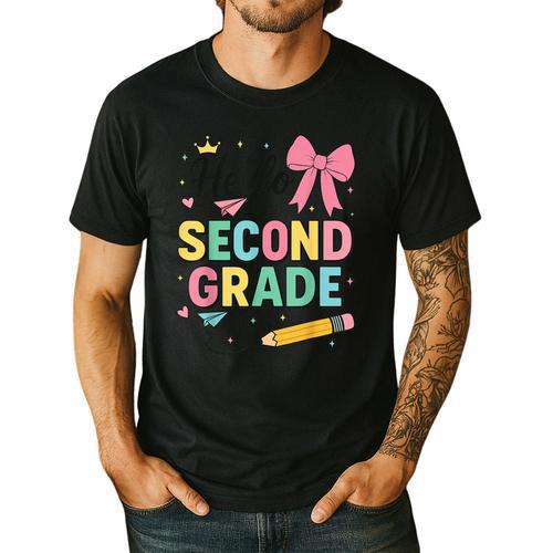 Cute Hello Second Grade Back To School Coquette Teacher Girl Men's Casual T-Shirt - teacherstshirts.com DE