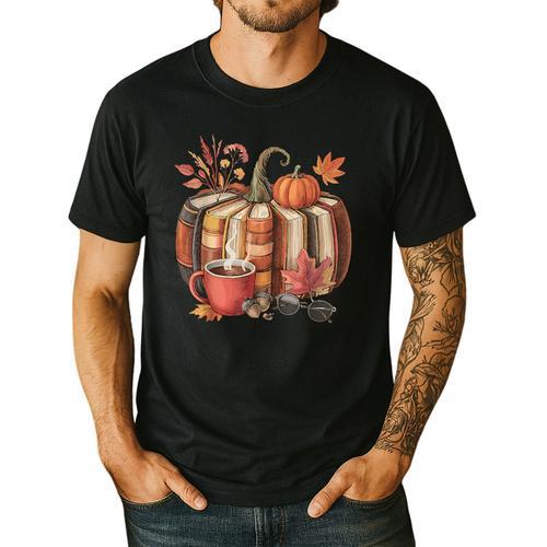Fall Book Pumpkin Retro Reading Halloween Teacher Men's Casual T-Shirt - teacherstshirts.com AU