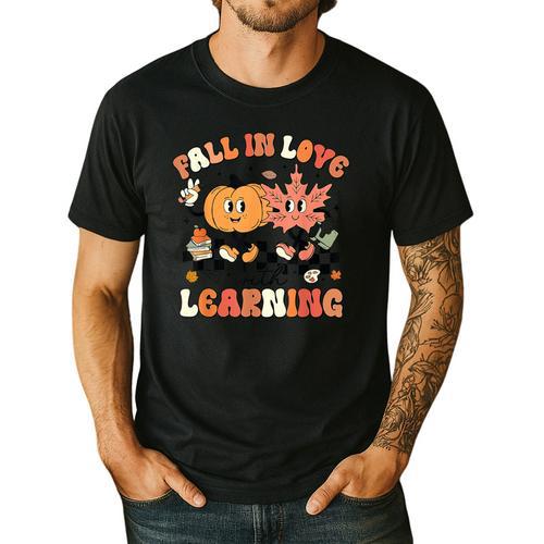Fall In Love With Learning Teacher Retro Thanksgiving Men's Casual T-Shirt - teacherstshirts.com AU
