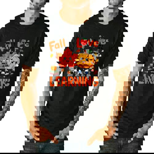 Fall In Love With Learning Thanksgiving Teacher Student Kids Men&#x27;s Casual T-Shirt - teacherstshirts.com