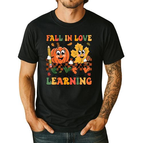Fall In Love With Learning Thanksgiving Teacher Student Men's Casual T-Shirt - teacherstshirts.com AU