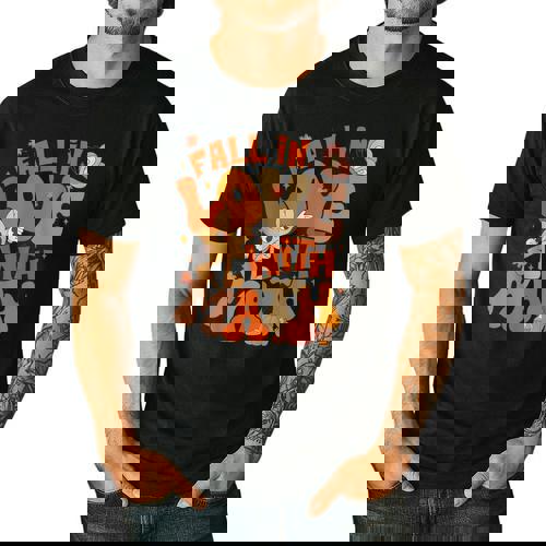 Fall In Love With Science Math Teacher Fall Thanksgiving Men&#x27;s Casual T-Shirt - teacherstshirts.com