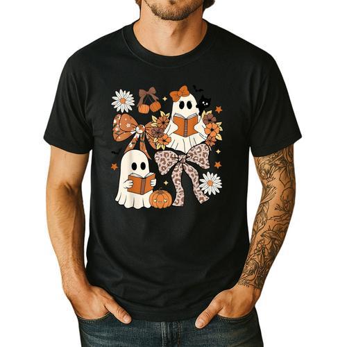 Ghost Reading Books Halloween Bow Spooky Teacher Student Men's Casual T-Shirt - teacherstshirts.com AU