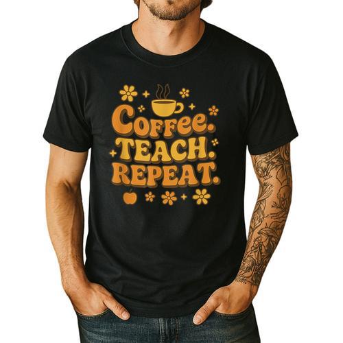 Groovy Coffee Teach Repeat Retro Teacher Men's Casual T-Shirt - teacherstshirts.com AU