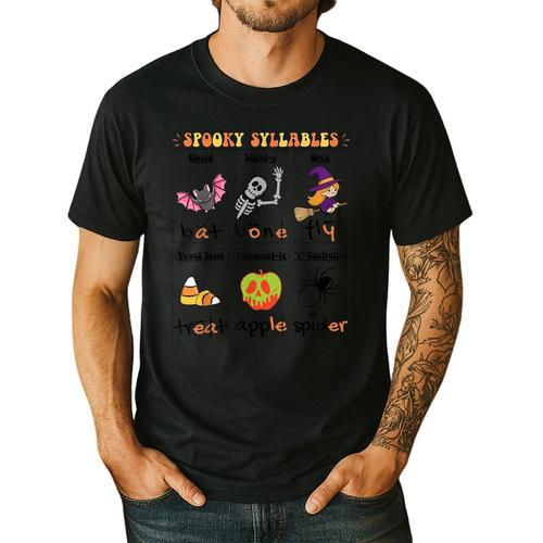 Halloween Reading Spooky Syllables Teacher Vintage Men's Casual T-Shirt - teacherstshirts.com