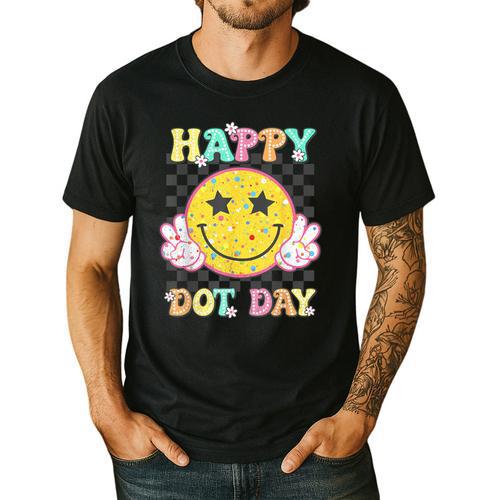 Happy Dot Day Hippie Flowers Smile Face Groovy Teacher Kids Men's Casual T-Shirt - teacherstshirts.com AU