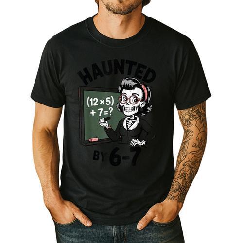 Haunted 67 Skeleton Math Teacher Halloween Costume Math Pun Men's Casual T-Shirt - teacherstshirts.com AU
