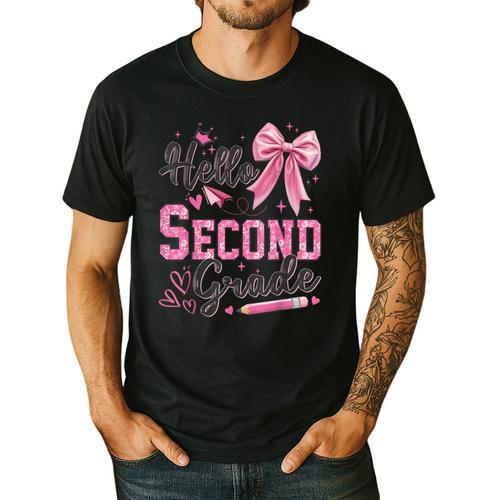 Hello Second Grade First Day Of School Coquette Teacher Girl Men's Casual T-Shirt - teacherstshirts.com AU