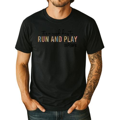 It's a Good Day To Run And Play Leopard PE Teacher Life Men's Casual T-Shirt - teacherstshirts.com