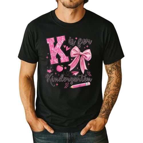 K Is For Kindergarten Teacher Coquette Bow Back To School Men's Casual T-Shirt - teacherstshirts.com DE