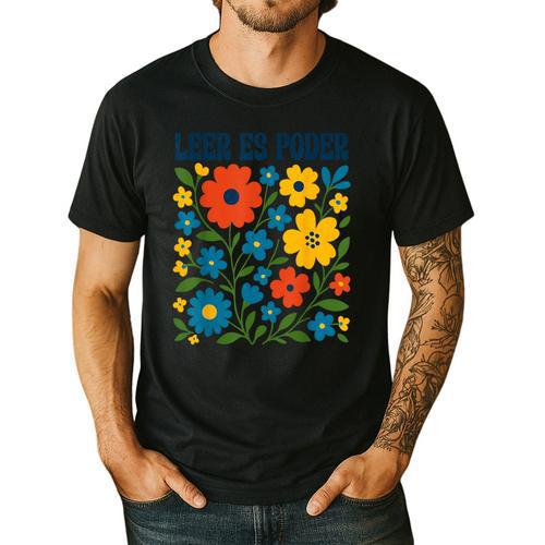 Leer Es Poder Cute Floral Boho Spanish Teacher Reading Men's Casual T-Shirt - teacherstshirts.com AU