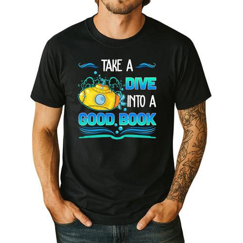 Librarian Teacher Dive Into A Good Book Reading Premium Tri-Blend Men's Casual T-Shirt - teacherstshirts.com UK
