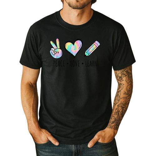 Peace Love Learn Tie Dye Teacher Kids 100th Days Of School Men's Casual T-Shirt - teacherstshirts.com AU