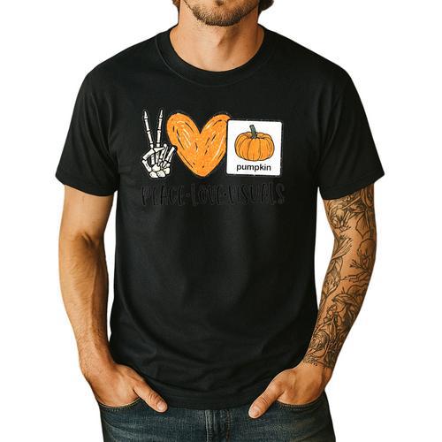 Peace Love Visuals Sped Teacher Pumpkin Skeleton Halloween Men's Casual T-Shirt - teacherstshirts.com