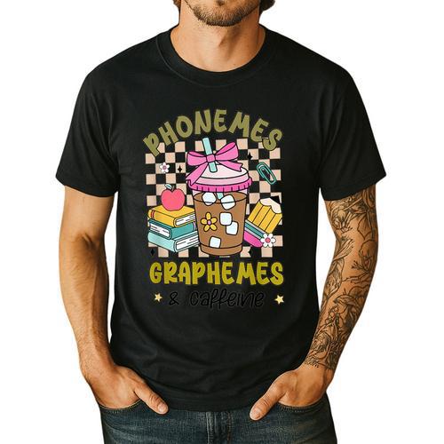 Phonemes Graphemes Caffeine Back To School Reading Teacher Men's Casual T-Shirt - teacherstshirts.com UK