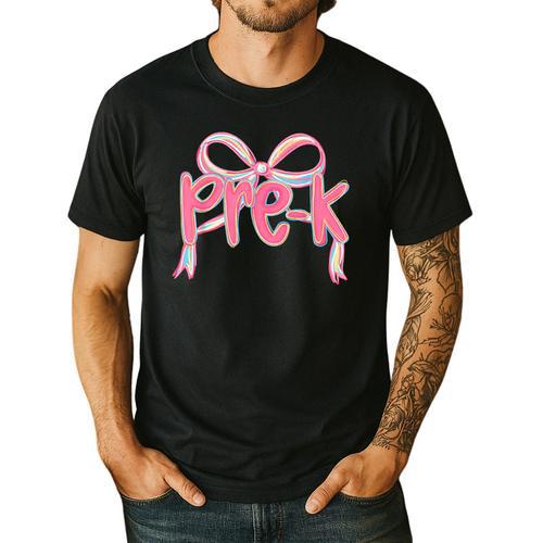 Preppy Pre k Back To School Pre-k Teachers Girls Cute Bow Men's Casual T-Shirt - teacherstshirts.com CA