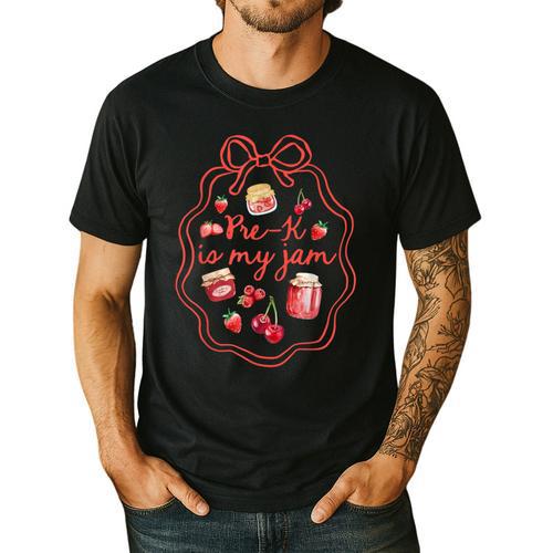 Preschool Pre-K Is My Jam Strawberry Girl Teacher Kids Men's Casual T-Shirt - teacherstshirts.com DE