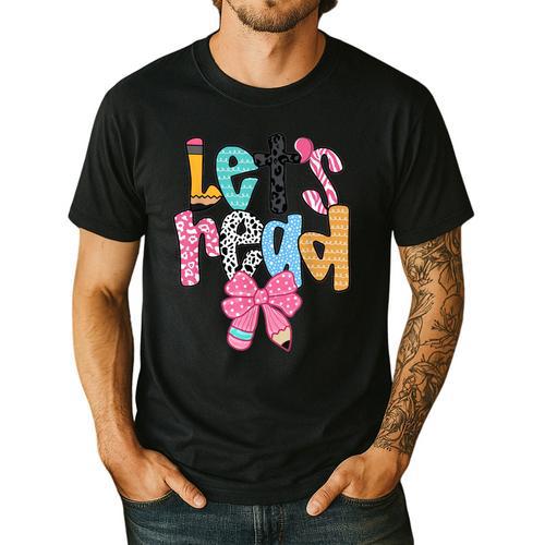 Lets Read Reading Teacher Back To School Literacy Pencil Bow Men's Casual T-Shirt - teacherstshirts.com UK