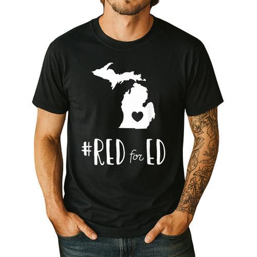 Red For Ed Michigan Teacher Public Education Men's Casual T-Shirt - teacherstshirts.com AU