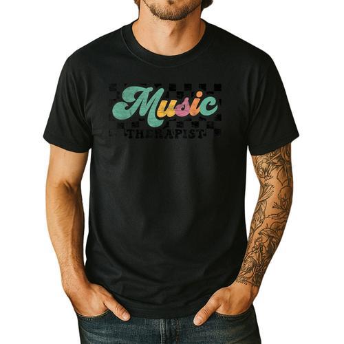 Retro Checkered Music Therapist Squad Music Therapy Teacher For Men Women Men's Casual T-Shirt - teacherstshirts.com UK