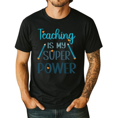 Retro Groovy Teaching Is My Super Power Teacher's Present Men Women Men's Casual T-Shirt - teacherstshirts.com