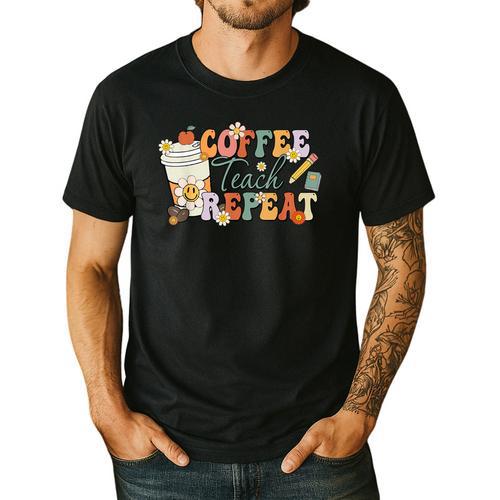Retro Grovvy Coffee Teach Repeat Teacher Men's Casual T-Shirt - teacherstshirts.com AU