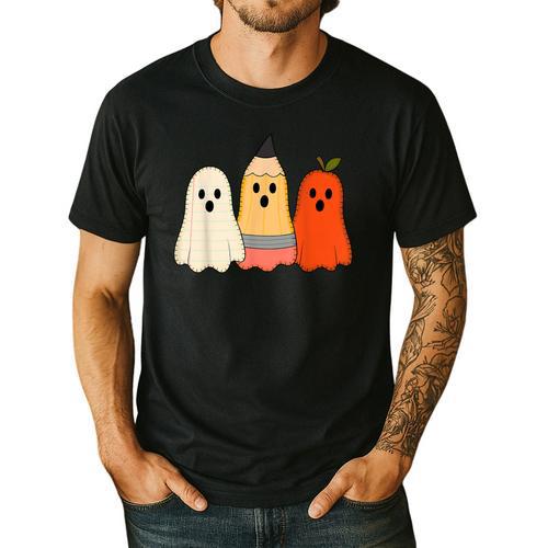Retro Pencil Ghost Boo Spooky Teacher Halloween Costume Men's Casual T-Shirt - teacherstshirts.com AU