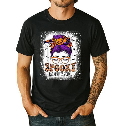Spooky Paraprofessional Life Halloween Messy Bun Teacher For Men Women Men's Casual T-Shirt - teacherstshirts.com
