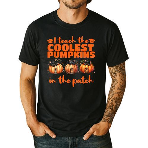 I Teach The Cutest Pumpkins Halloween Teacher Cat Lover Men's Casual T-Shirt - teacherstshirts.com