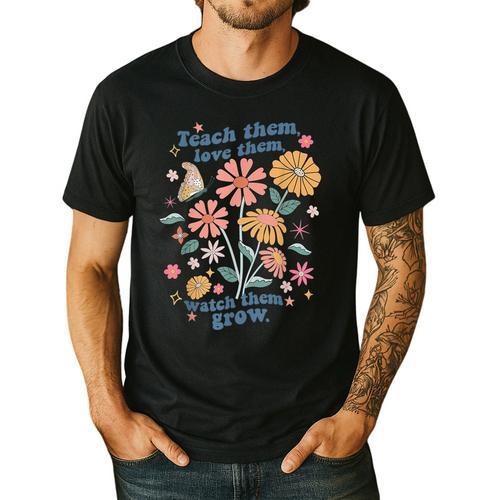Teach Them Love Them Watch Them Grow Retro Teacher Floral Men's Casual T-Shirt - teacherstshirts.com DE