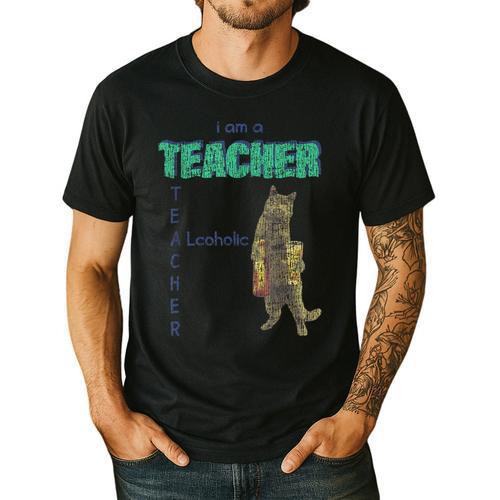 I Am A Teacher Alcoholic Cat Beer Feline Men Women Men's Casual T-Shirt - teacherstshirts.com AU